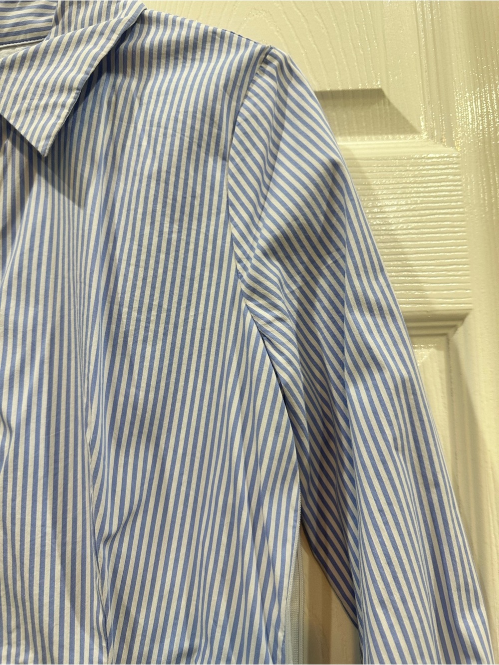 Dainty Jewells Blue and White Pinstripe Long Sleeve Shirt Dress - Picture 3 of 4